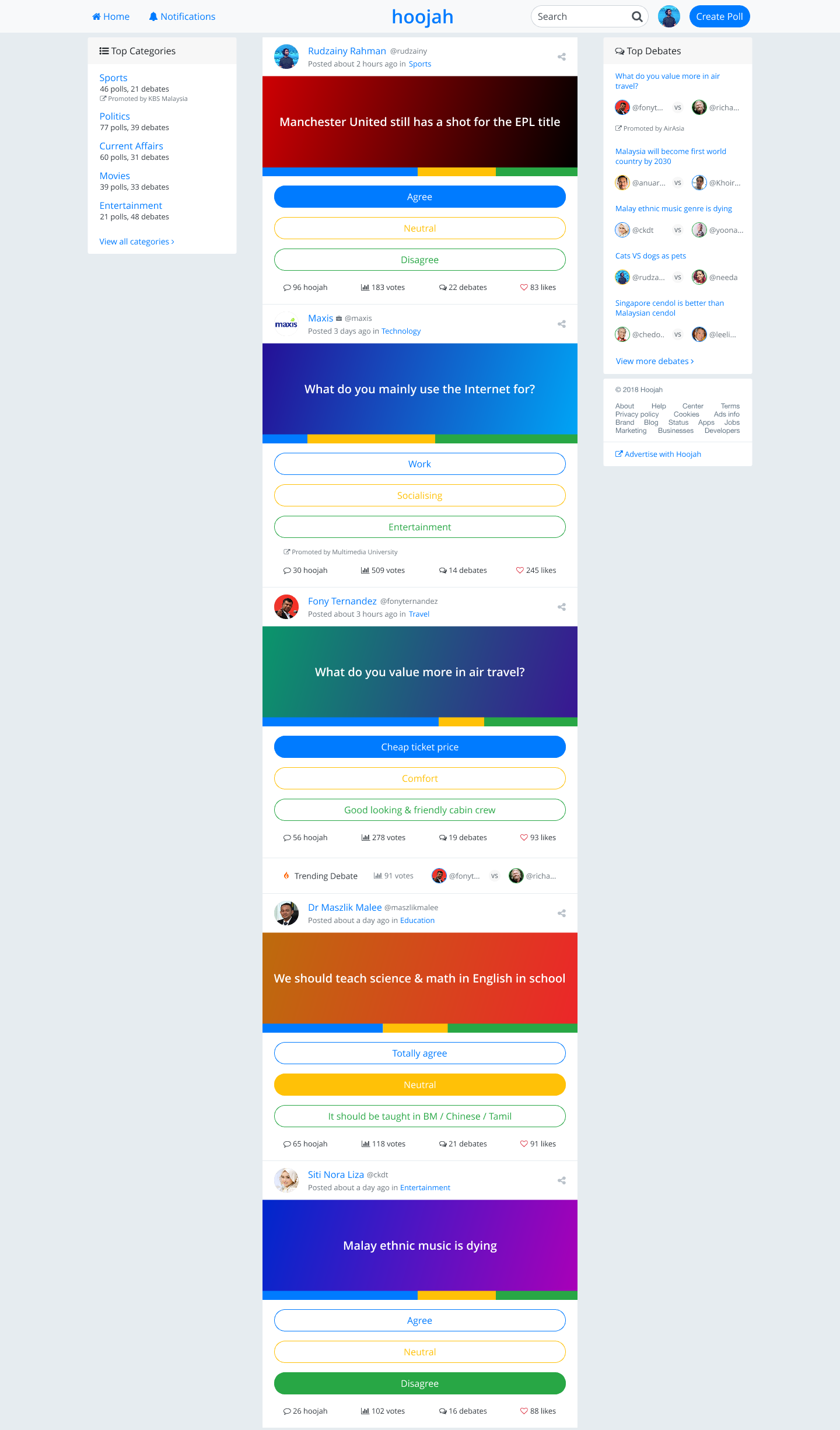 Home page showing timeline view of recently updated polls