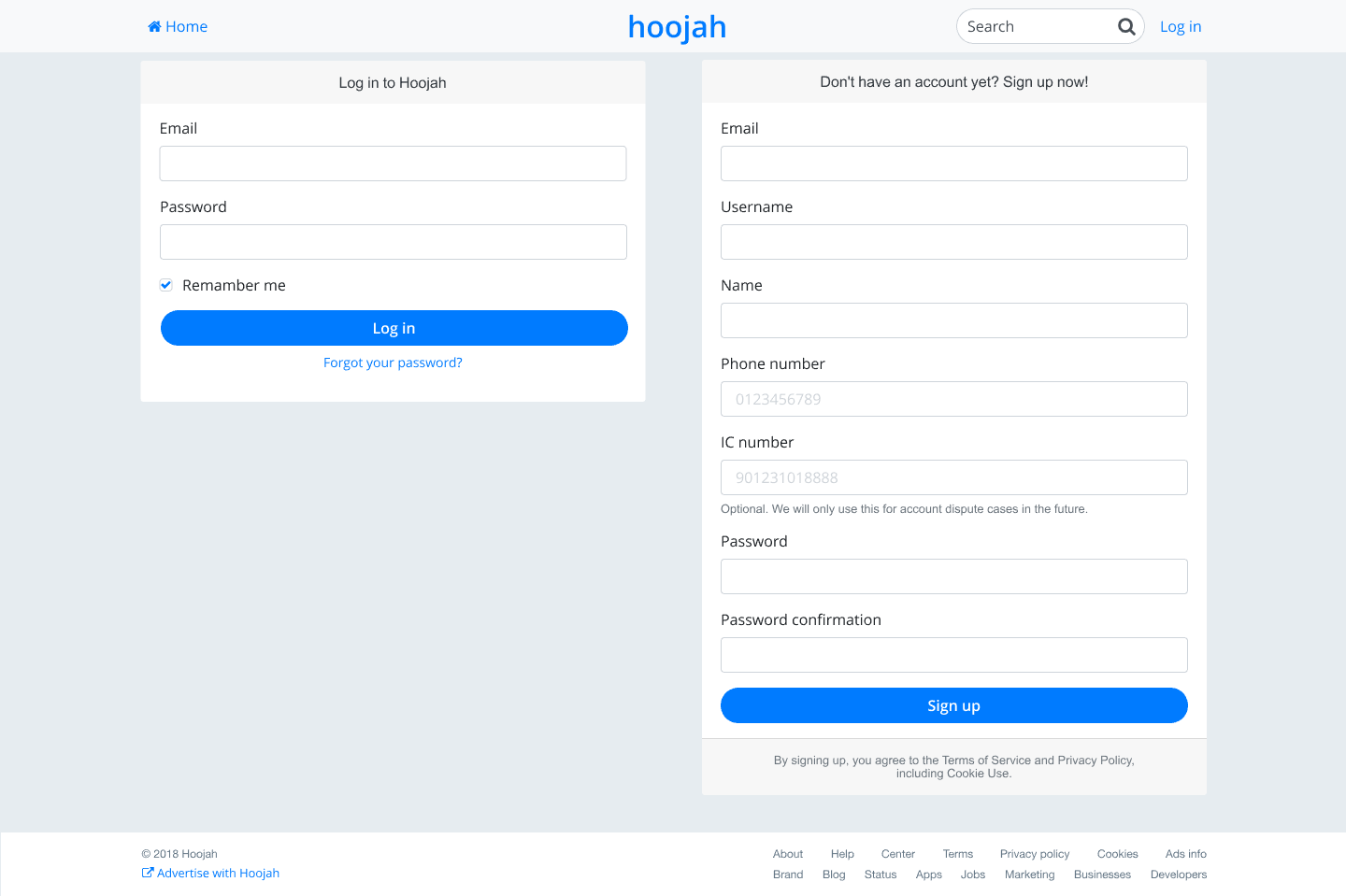 Login page
