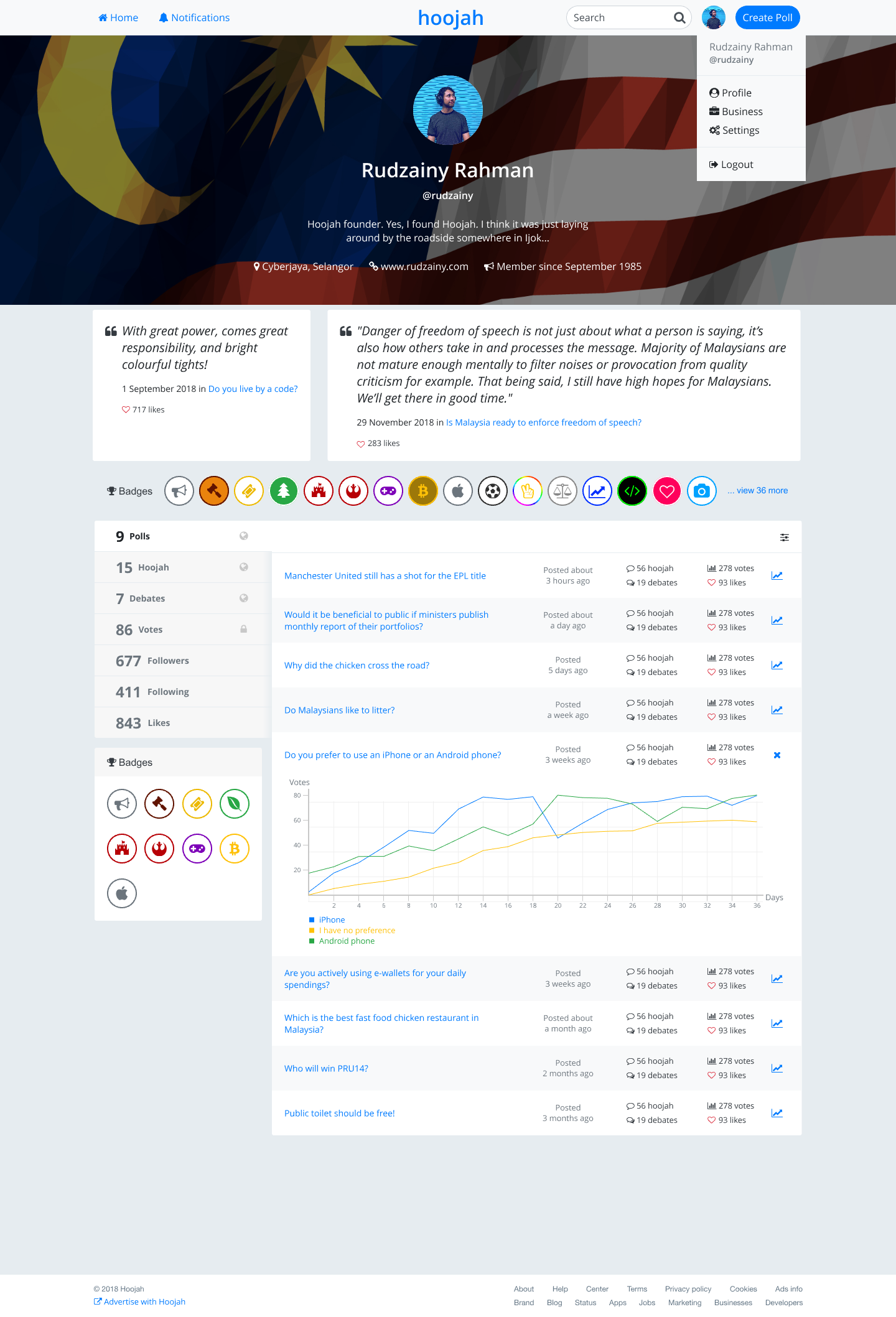 User profile with badges